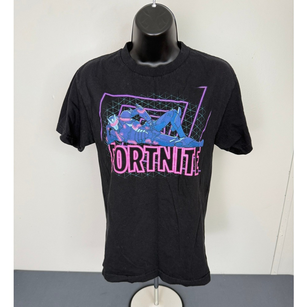 Fortnite T-Shirt Women Small Black Omega Skin Neon Graphic Short Sleeve Tee